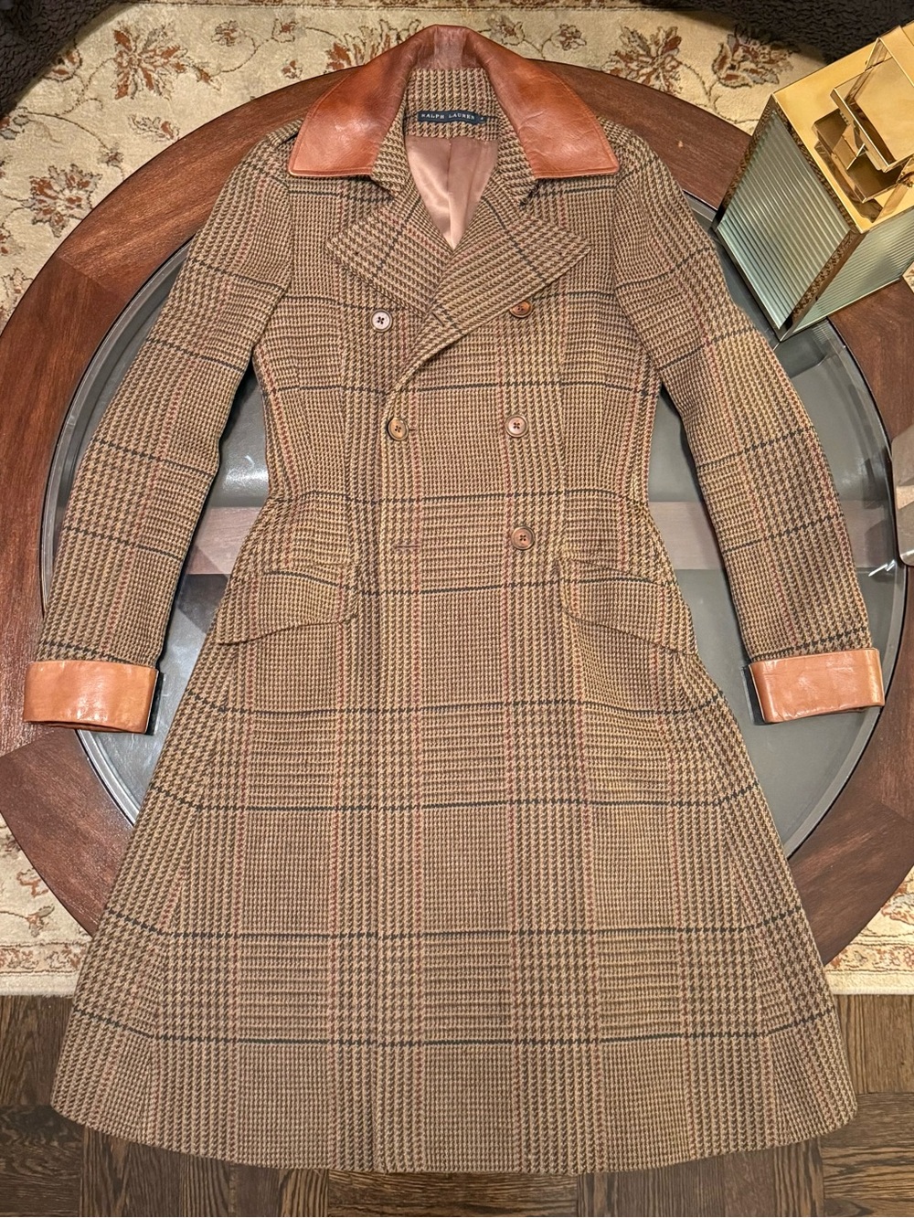Ralph Lauren Collection Coat Size Small 100% Wool and leather Made in Italy